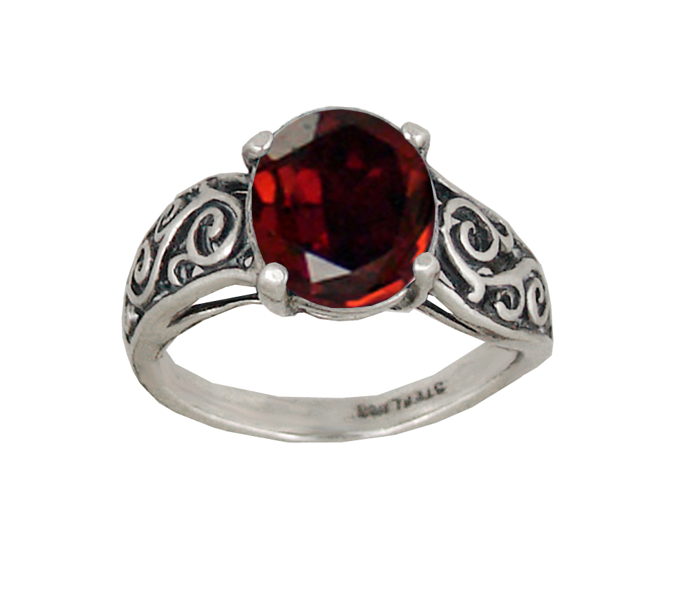 Sterling Silver Ring With Faceted Garnet Size 7